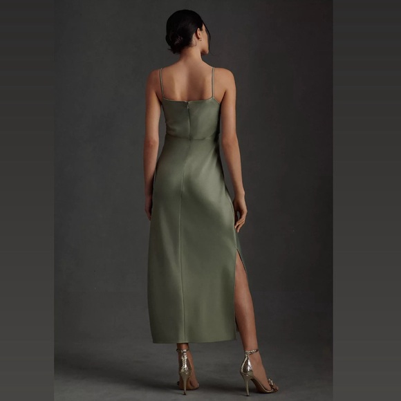 NWT BHLDN August Satin Charmeuse Midi Dress in Moss - Picture 2 of 11